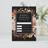 Terracotta Floral Black Wedding RSVP Kaartje (Staand voorkant)