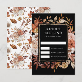 Terracotta Floral Black Wedding RSVP Kaartje
