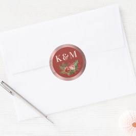 Terracotta Floral Blush Pink kerstmonogram Ronde Sticker