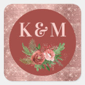 Terracotta Floral Blush Pink kerstmonogram Vierkante Sticker (Voorkant)