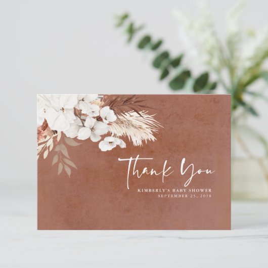 Terracotta Floral Boho Baby shower Hartelijk dank Bedankkaart (Staand voorkant)
