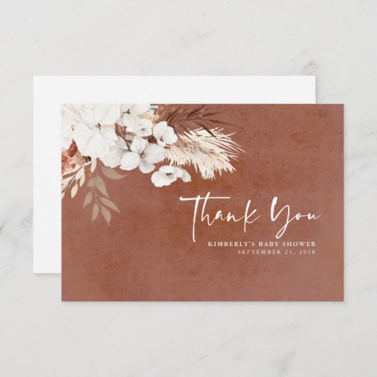 Terracotta Floral Boho Baby shower Hartelijk dank Bedankkaart (Voorkant / Achterkant)