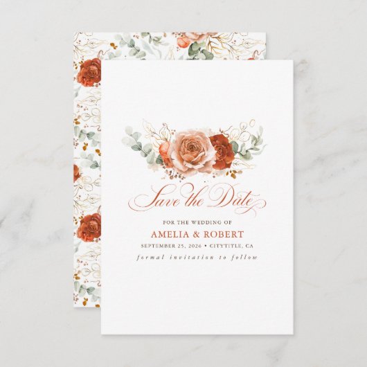 Terracotta Floral Boho Bewaar de datum Save The Date (Voorkant / Achterkant)