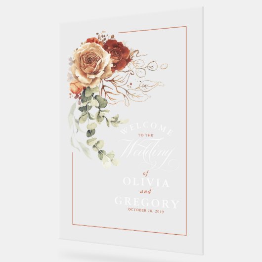 Terracotta Floral Boho Bruiloft Welkom Acryl Bord (Hoek)