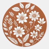 Terracotta Floral Boho Circle Sticker (Voorkant)