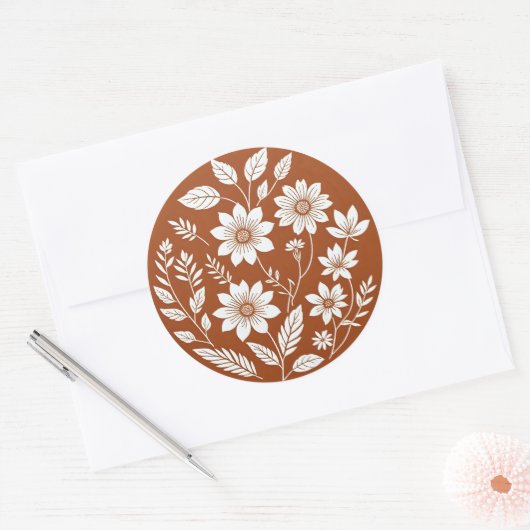 Terracotta Floral Boho Circle Sticker (Envelop)