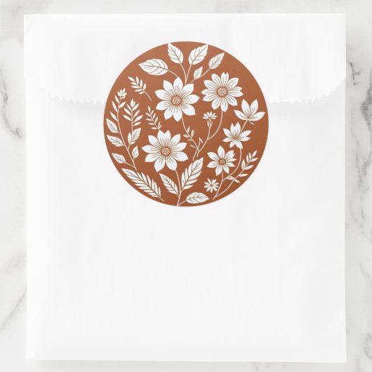 Terracotta Floral Boho Circle Sticker (Tas)
