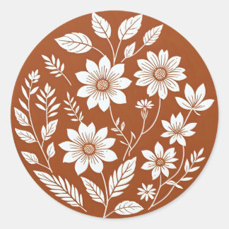 Terracotta Floral Boho Circle Sticker