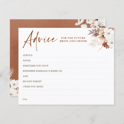 Terracotta Floral Boho Elegant Advice Kaart (Voorkant / Achterkant)