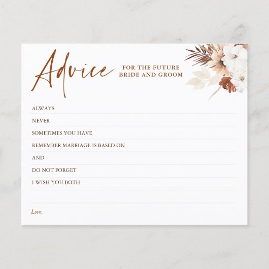 Terracotta Floral Boho Elegant Advice Kaart (Voorkant)