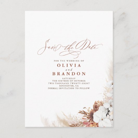 Terracotta Floral Boho Exotic Save the Date Aankondigingskaart (Voorkant)