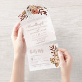 Terracotta Floral Boho Fall Foliage Wedding All In One Uitnodiging (Uittrekbaar)
