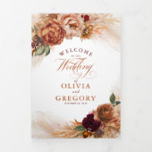 Terracotta Floral Boho Modern Fall Wedding Drieluik Programma (Cover)