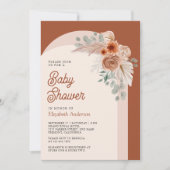Terracotta Floral Boho Pampas Foto Baby shower Kaart (Voorkant)
