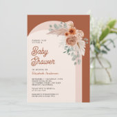 Terracotta Floral Boho Pampas Foto Baby shower Kaart (Staand voorkant)