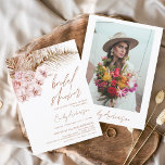 Terracotta Floral Boho Pampas Grass Vrijgezellenfe Kaart<br><div class="desc">Minimalistisch Burnt Oranje - Terracotta - Coriander Elegant en Modern Boho Pampas Grass Script Vrijgezellenfeest met Foto op Back Autumn (Herfst),  Winter,  Spring of Summer Invitations - omvat prachtige en elegante scripttypografie voor de speciale Bride die voor de bruiloft wordt gehouden.</div>