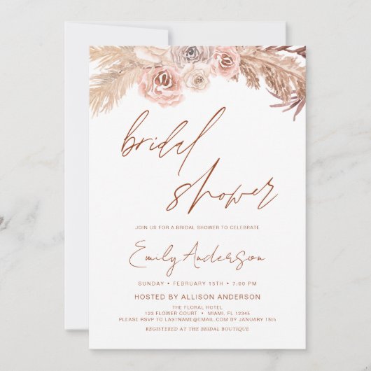 Terracotta Floral Boho Pampas Grass Vrijgezellenfe Kaart (Voorkant)