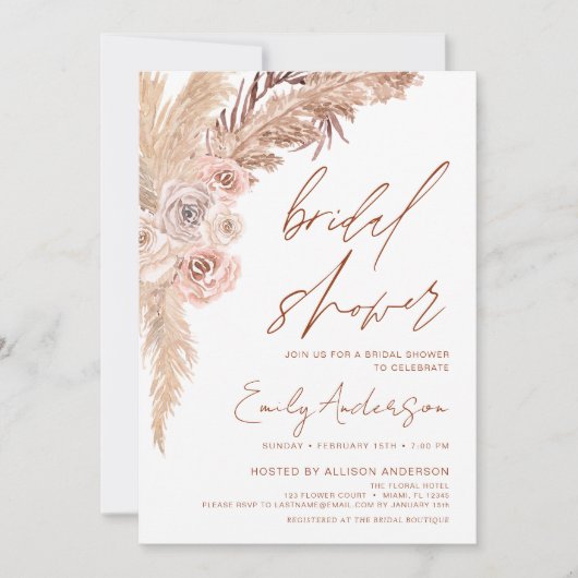 Terracotta Floral Boho Pampas Grass Vrijgezellenfe Kaart (Voorkant)