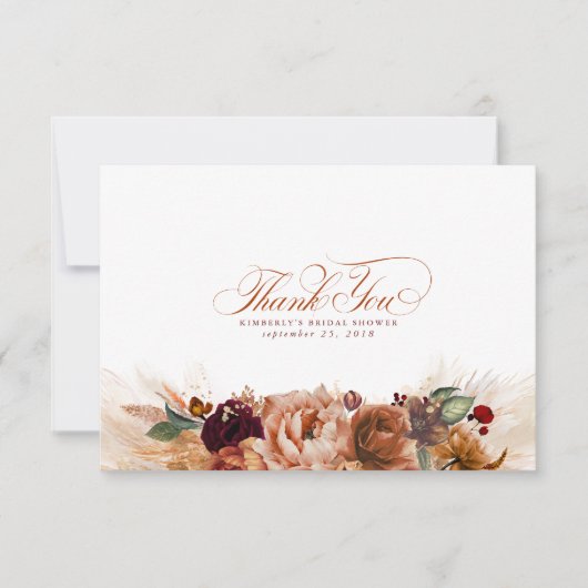 Terracotta Floral Boho Small Hartelijk dank Bedankkaart (Voorkant)
