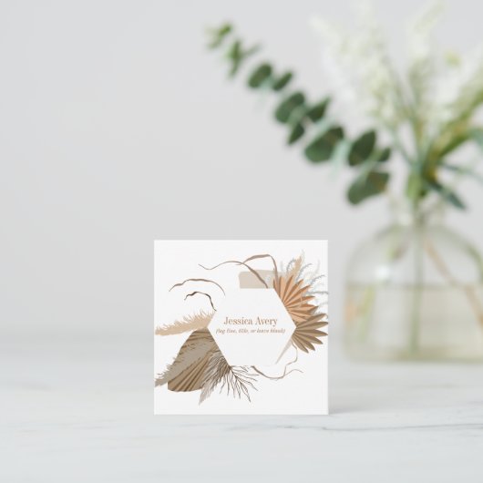 Terracotta Floral Boho Tropical Vierkante Visitekaartje (Staand voorkant)