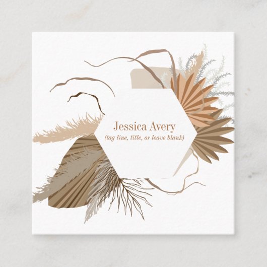 Terracotta Floral Boho Tropical Vierkante Visitekaartje (Voorkant)