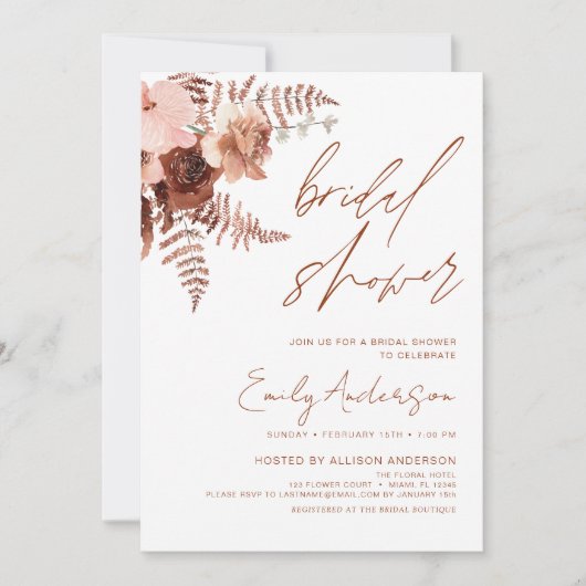 Terracotta Floral Boho Vrijgezellenfeest Elegant Kaart (Voorkant)