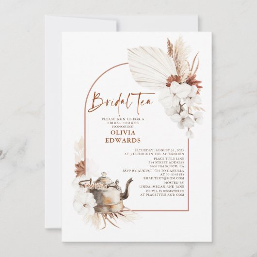 Terracotta Floral Boho Vrijgezellenfeest Tea Party Kaart (Voorkant)