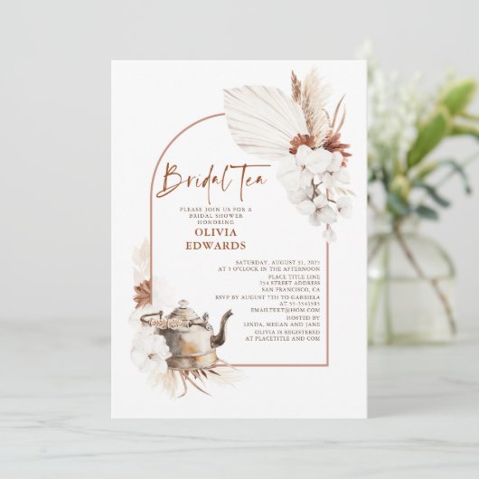 Terracotta Floral Boho Vrijgezellenfeest Tea Party Kaart (Staand voorkant)