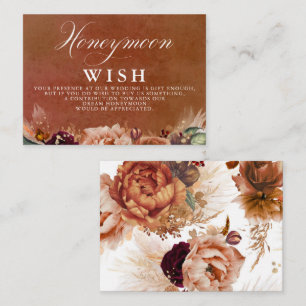 Terracotta Floral Boho Wedding Honeymoon Wish Informatiekaartje