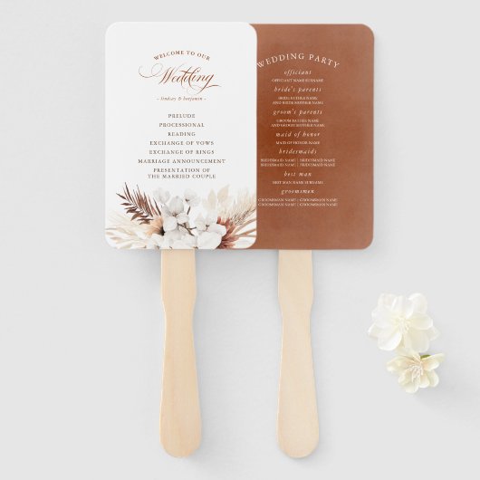 Terracotta Floral Boho Wedding Programme Handwaaier (Voorkant en achterkant)