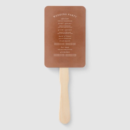 Terracotta Floral Boho Wedding Programme Handwaaier (Achterkant)
