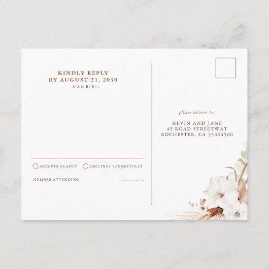 Terracotta Floral Boho Wedding RSVP Briefkaart (Achterkant)