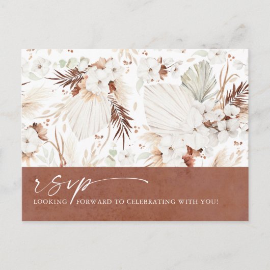 Terracotta Floral Boho Wedding RSVP Briefkaart (Voorkant)