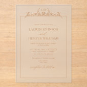 Terracotta Floral Border Monogram Weddenschap Acryl Uitnodigingen (Voorkant)