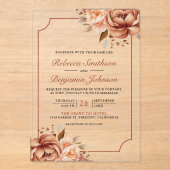 Terracotta Floral Border Wedding Acryl Uitnodigingen (Voorkant)