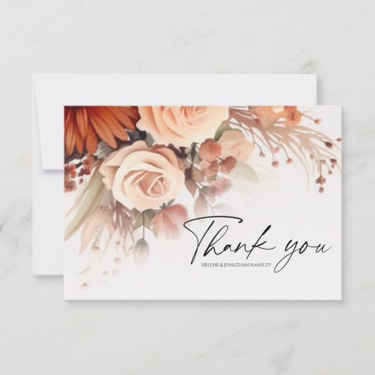 Terracotta Floral Botanical Modern Wedding Bedankkaart (Voorkant)