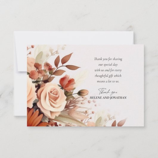 Terracotta Floral Botanical Modern Wedding Bedankkaart (Achterkant)