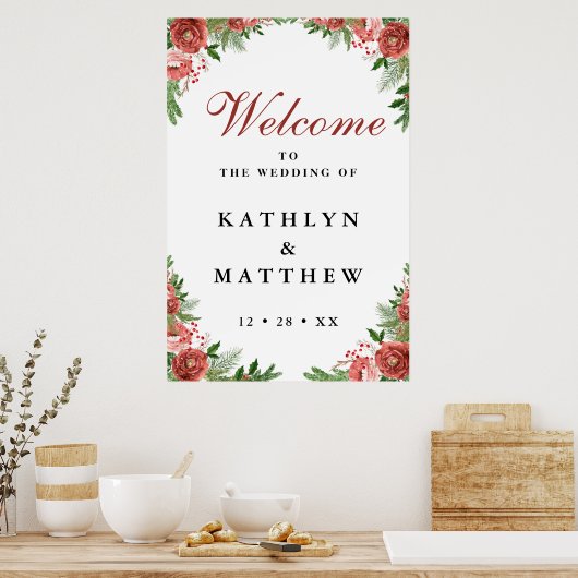 Terracotta Floral Bough Winter Wedding Welcome Poster (Keuken)