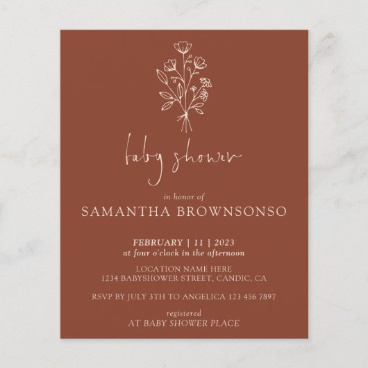 Terracotta Floral Bouquet Budget Baby shower Flyer (Voorkant)