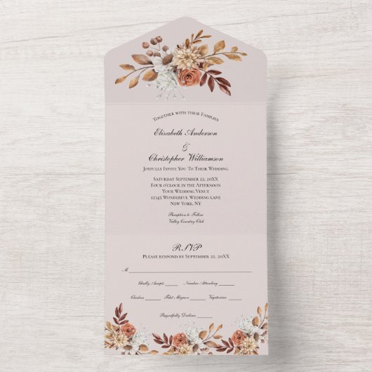 Terracotta Floral bruiloft in één uitnodiging (Binnen)