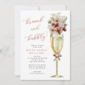 Terracotta Floral Brunch en Bubbly Gold Champagne Kaart (Voorkant)