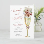 Terracotta Floral Brunch en Bubbly Gold Champagne Kaart (Staand voorkant)