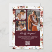 Terracotta Floral Burgundy QR Code Wedding Kaart (Achterkant)