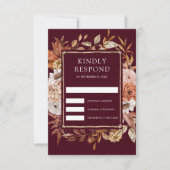 Terracotta Floral Burgundy Wedding RSVP Kaartje (Voorkant)