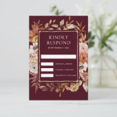 Terracotta Floral Burgundy Wedding RSVP Kaartje (Staand voorkant)