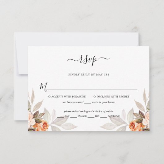 Terracotta Floral Burnt Sinaasappel Boho Fall Wedd RSVP Kaartje (Voorkant)