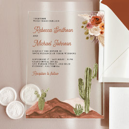 Terracotta Floral Cactus Wedding Acryl Uitnodigingen
