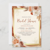 Terracotta Floral Cream Gold QR Code Vrijgezellenf Kaart (Voorkant)