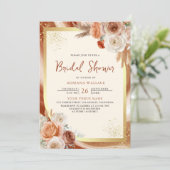 Terracotta Floral Cream Gold QR Code Vrijgezellenf Kaart (Staand voorkant)