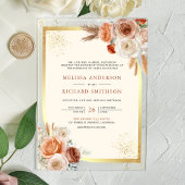Terracotta Floral Cream Gold Wedding Acryl Uitnodigingen